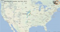 Hail Map for Tuesday, April 9, 2013