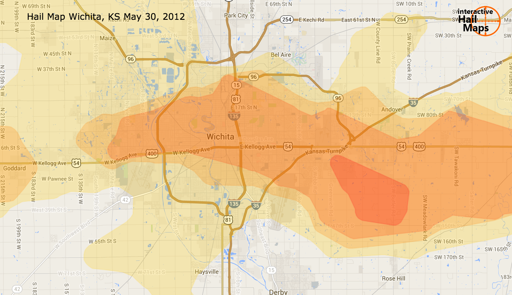 Map Of Wichita Kansas Hail Storm May 30th 2012 Interactive Hail Maps
